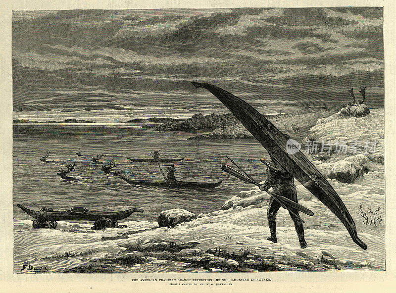 皮划艇上的驯鹿狩猎，19世纪的北极探险家，弗雷德里克・施瓦卡的富兰克林探险队的探索