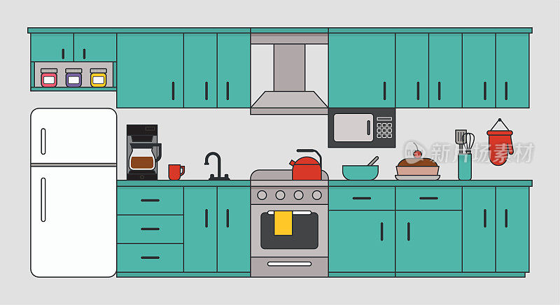 厨房背景烹饪用具平面设计矢量插图