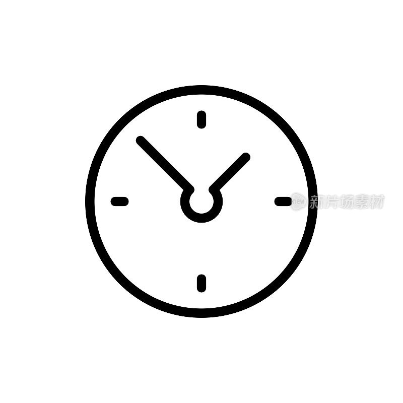 时钟矢量图标孤立在白色背景。概要，细线时钟图标的网站设计和移动，应用程序开发。细线时钟轮廓图标矢量插图