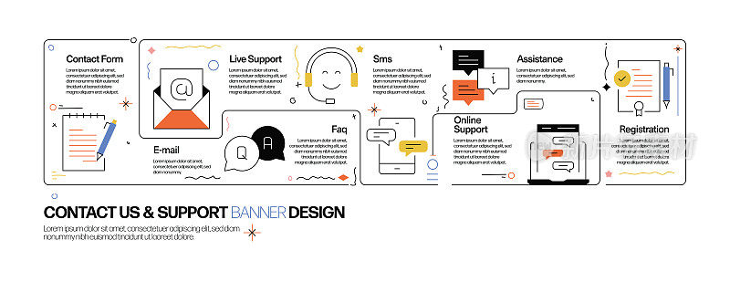 联系我们和支持概念，线风格矢量插图
