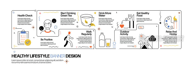 健康的生活方式概念，线风格矢量插图