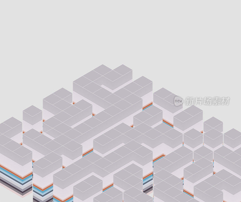抽象的三维立方体结构迷宫图案排列背景