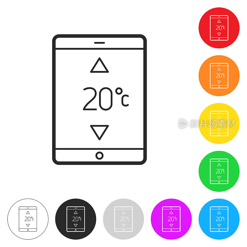 带加热控制的平板电脑。彩色按钮上的图标