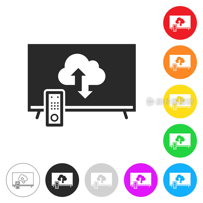 云下载和上传与电视。彩色按钮上的图标