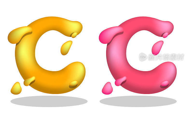 泡泡糖风格的英文字母C。为幼儿园的孩子学习字母。现实的3D矢量孤立在白色背景