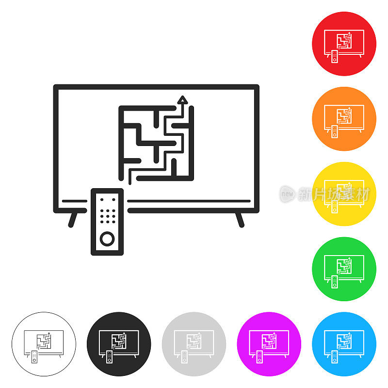 电视与迷宫。彩色按钮上的图标