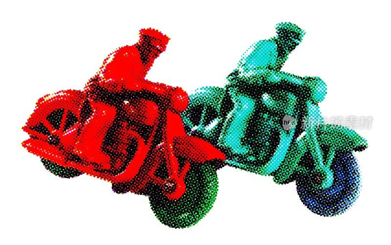 骑摩托车的红人和绿人