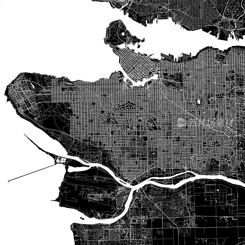 温哥华，BC，加拿大矢量地图