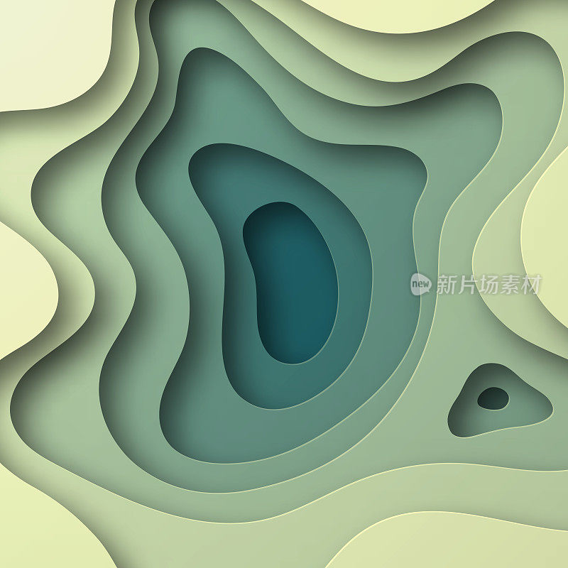 剪纸背景-绿色抽象波浪形状-新潮的3D设计