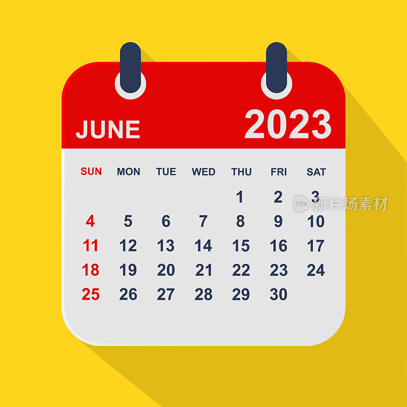 2023年6月月历叶。一周从周日开始。业务矢量图