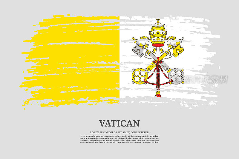 梵蒂冈旗帜与笔触效果和信息文字海报，矢量