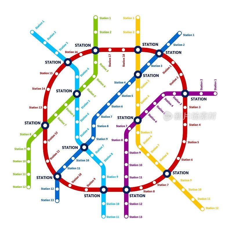 地铁、地铁、地下交通地图模板