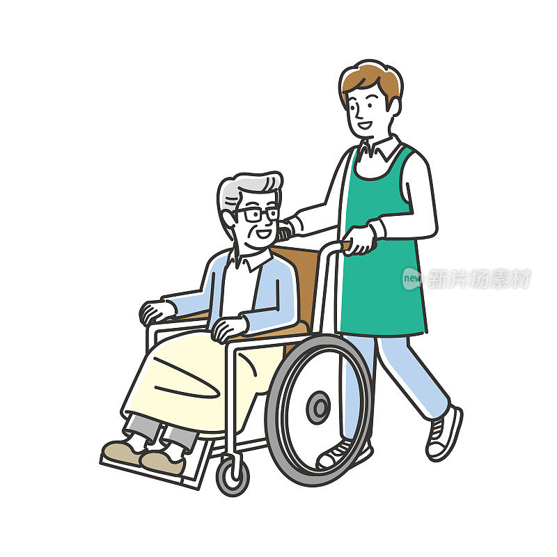 轮椅上的老人和护理人员