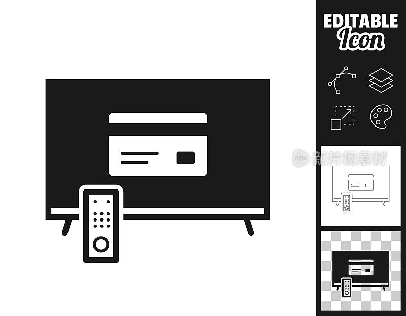 用信用卡看电视。图标设计。轻松地编辑
