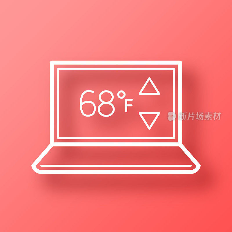 带加热控制的笔记本电脑。图标在红色背景与阴影