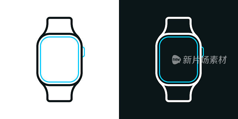 Smartwatch。黑色或白色背景上的双色线条图标-可编辑笔触