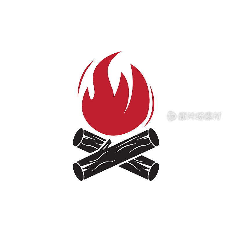 篝火标志，木材燃烧和火的设计，露营冒险复古