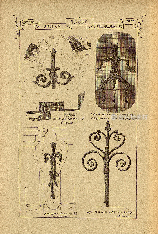 建筑锚，铁艺，建筑史，装饰和设计，艺术，法国，维多利亚，19世纪