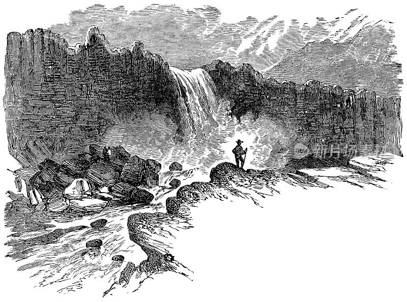 ?xarárfoss Waterfall at Thingvellir National Park in Iceland - 19th Century