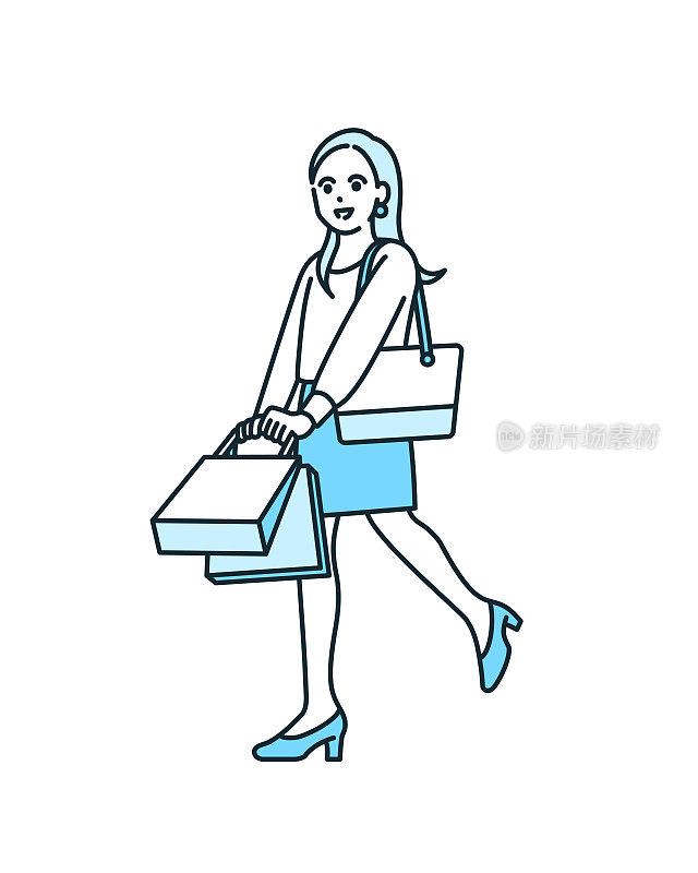 下班后去购物。一个女人享受她的私人时间的插图。