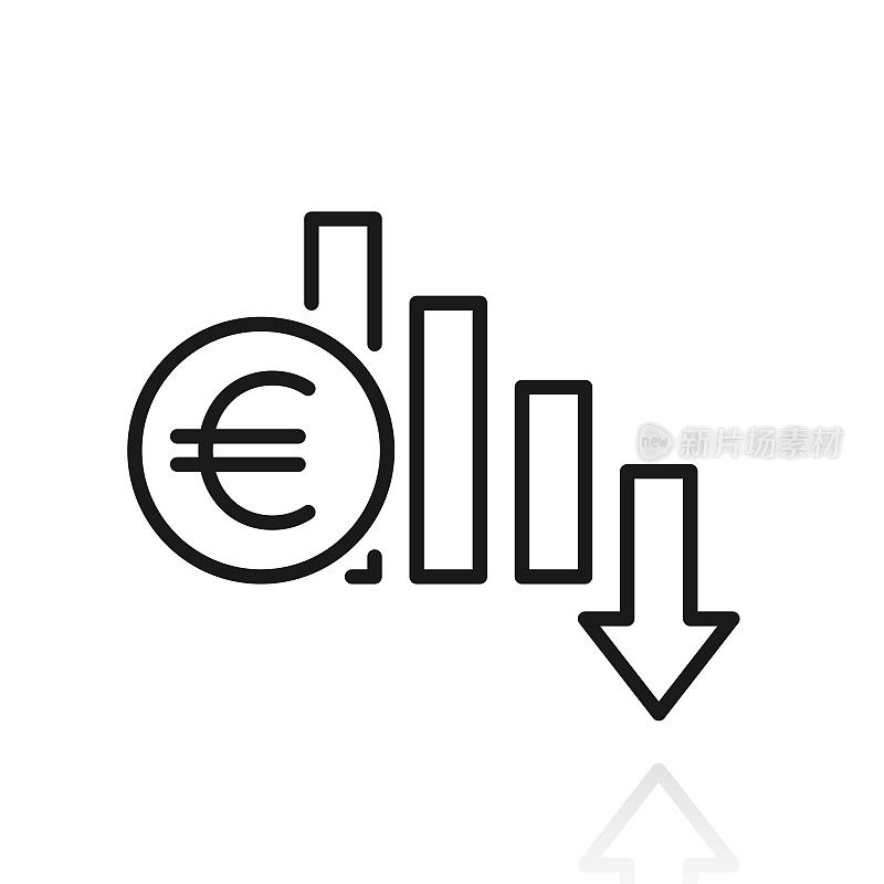 欧元利率下降。白色背景上反射的图标
