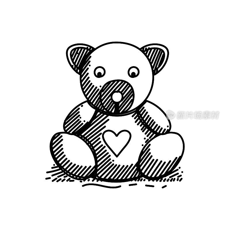 泰迪熊线图标，素描设计，像素完美，可编辑的笔画，婴儿玩具。