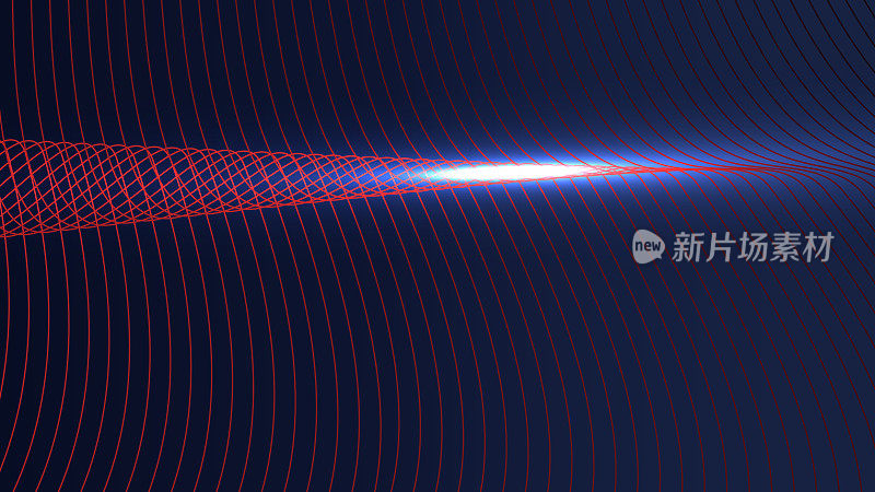 摘要技术未来概念线波浪动态粒子图案在蓝色背景。