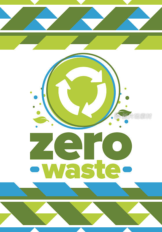 “零浪费”。生态的海报。拒绝和减少。重复使用和循环再造。绿色环保一月。环保的生活方式。拯救地球。没有塑料，只有环保袋。矢量图