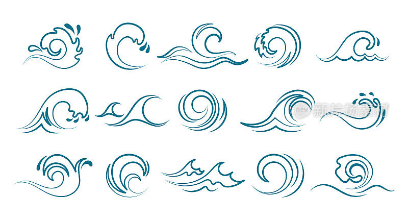蔚蓝的大海波涛汹涌。图标,标志