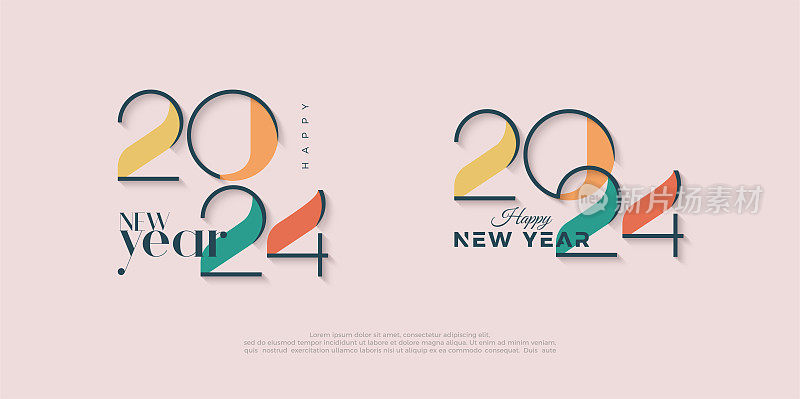 复古复古2024年新年庆祝设计。带有优雅的经典数字。为问候和快乐的新年2024庆祝的高级矢量设计。