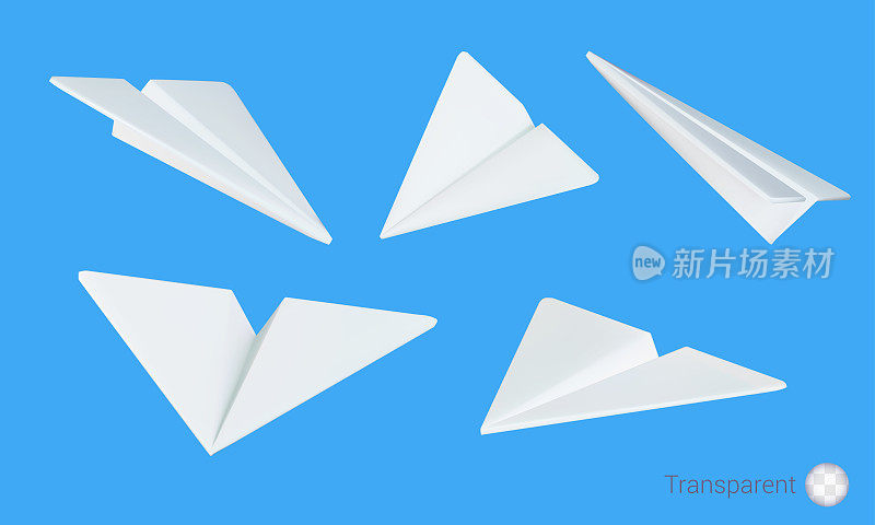 以不同角度渲染一组纸飞机。矢量插图在3d风格孤立的背景