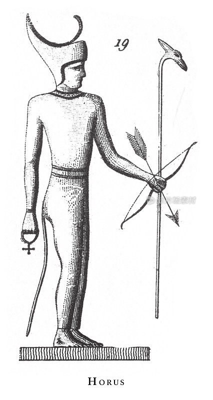 荷鲁斯:埃及神和宗教符号雕刻古董插图，出版于1851年