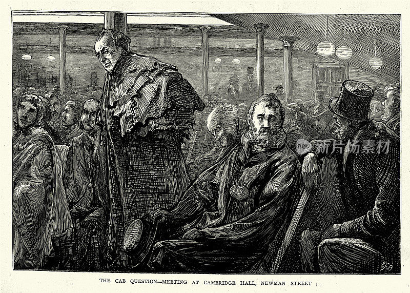 伦敦出租车司机会议，出租车问题，会议在剑桥大厅，纽曼街，1872年，19世纪