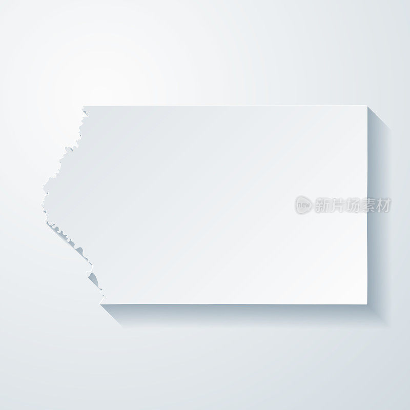 普利茅斯县，爱荷华州。地图与剪纸效果的空白背景