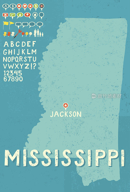 带有图标的密西西比地图