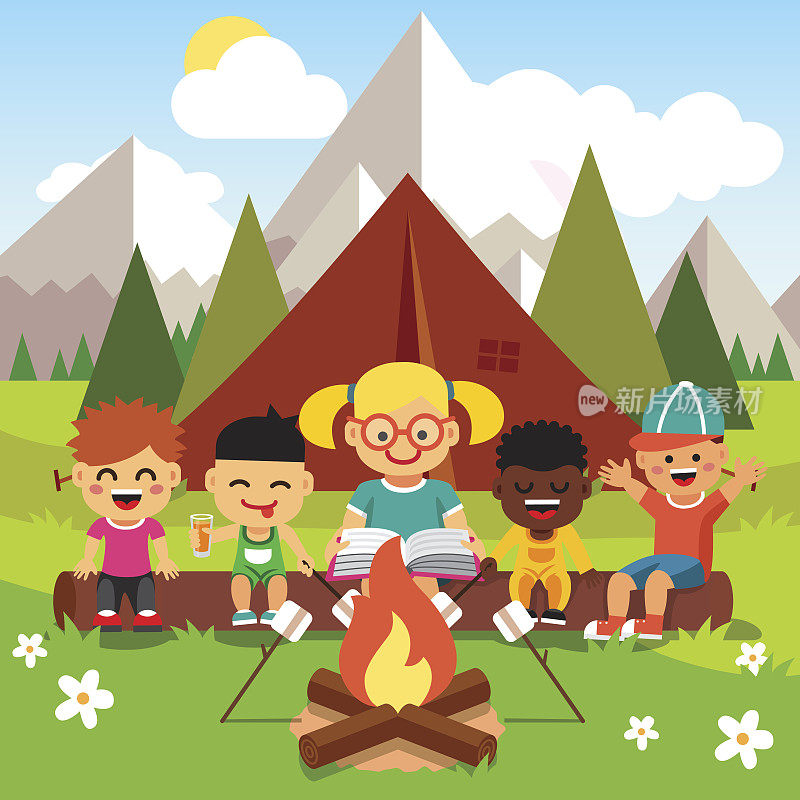 幼儿园的孩子们在森林里露营