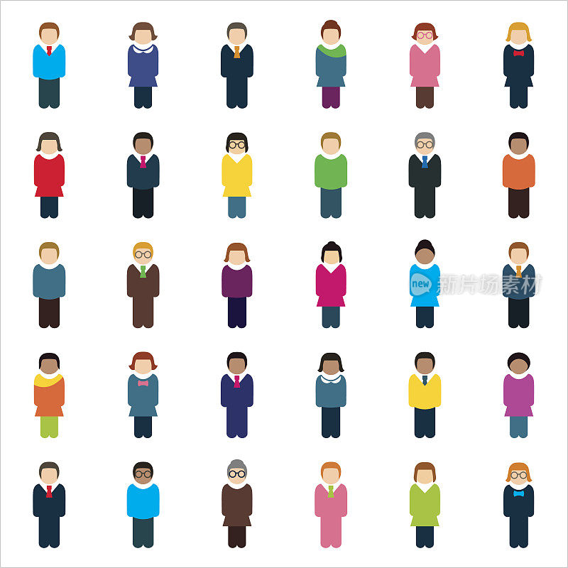 一套三十多种颜色的人图标。