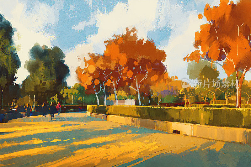小路在秋季公园里，风景如画