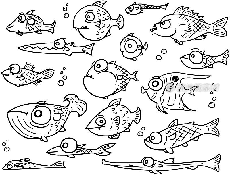 卡通矢量集手绘可爱的鱼