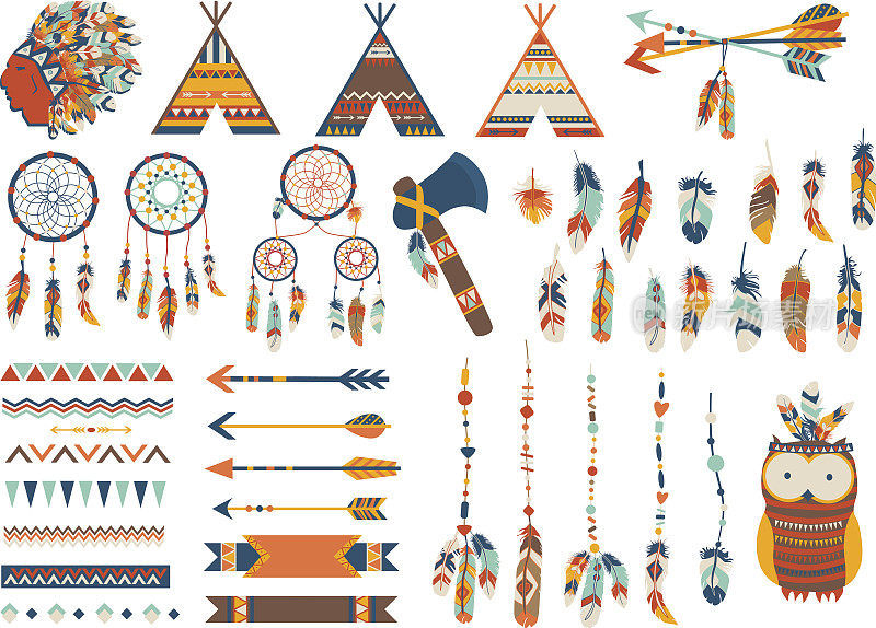 箭，印度元素，阿兹特克装饰几何民族矢量。平坦的插图。