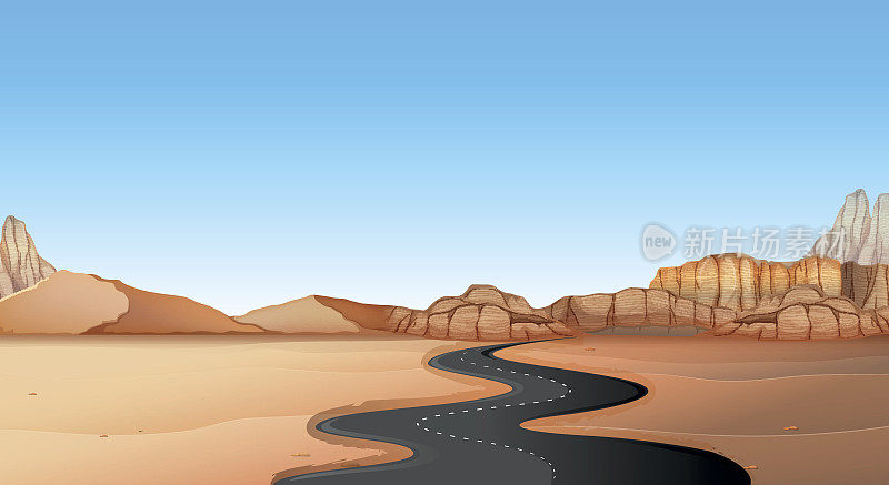 穿越沙漠的空旷道路