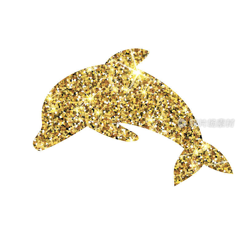 金色闪光矢量海豚。黄金sparcle鱼。琥珀色的粒子。豪华的设计元素。