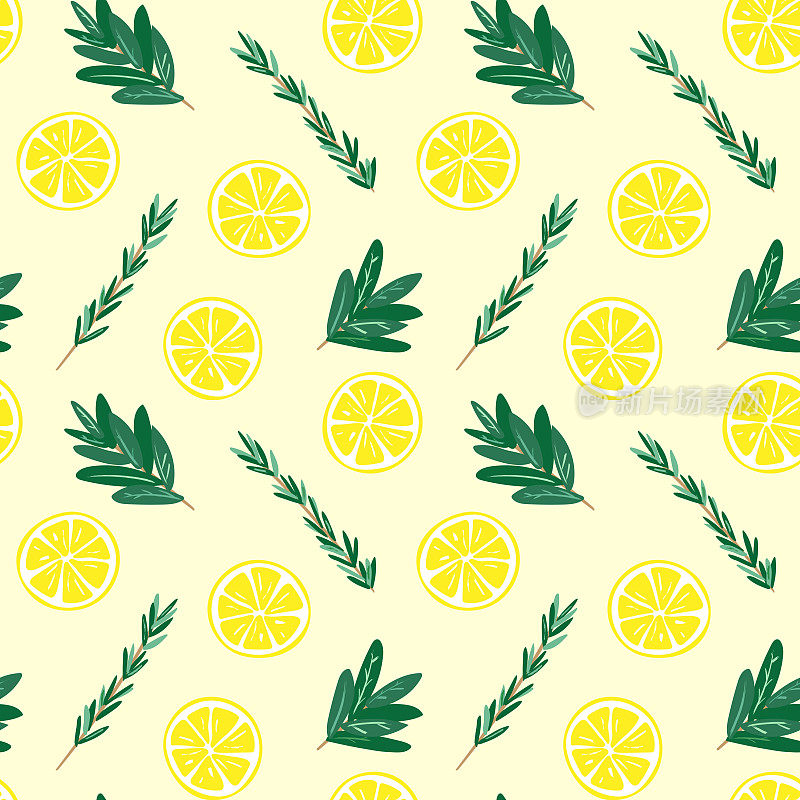 无缝柠檬和香草图案插图