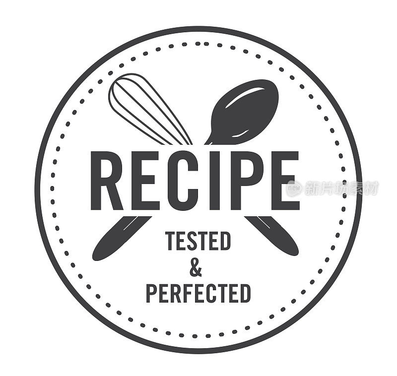 经过尝试和测试的食谱批准标签设计与文本测试厨房或博客食谱