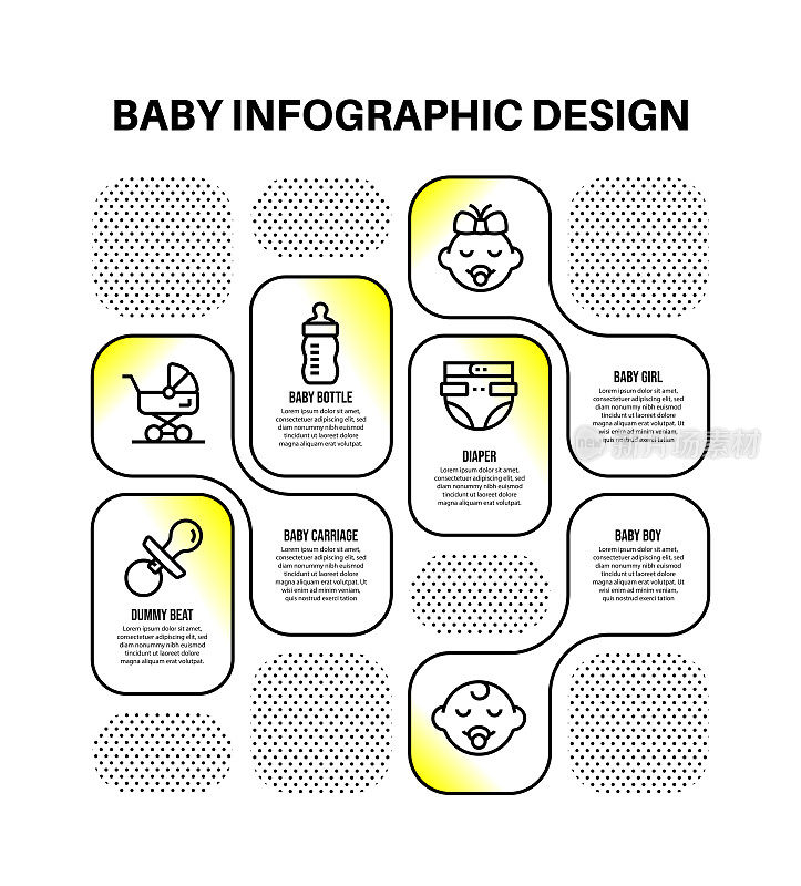 信息图表设计模板与婴儿关键字和图标