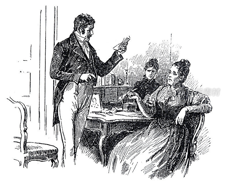 两个女人坐在桌子前，和一个手里拿着文件的男人谈话