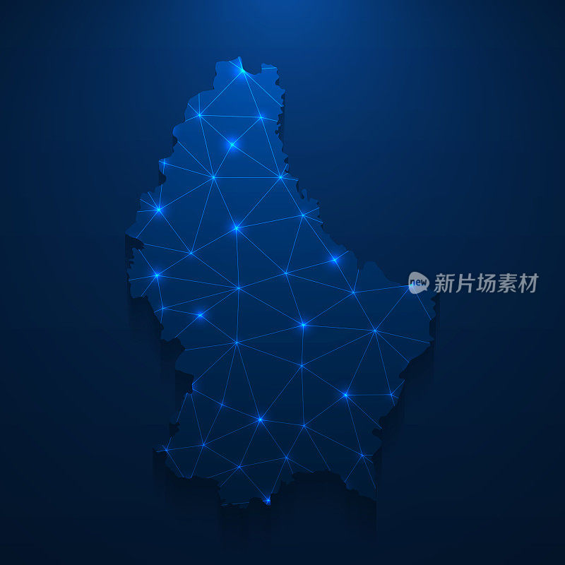 卢森堡地图网络-明亮的网格在深蓝色的背景