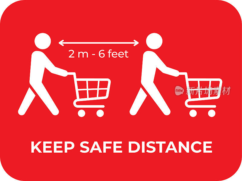 社会距离。购物时保持1-2米距离。在冠状病毒疫情期间。