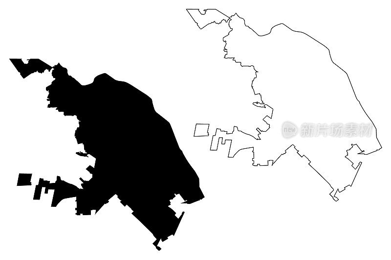 华雷斯城(墨西哥联合州，墨西哥奇瓦瓦州)地图矢量插图，北埃尔帕索市草稿地图