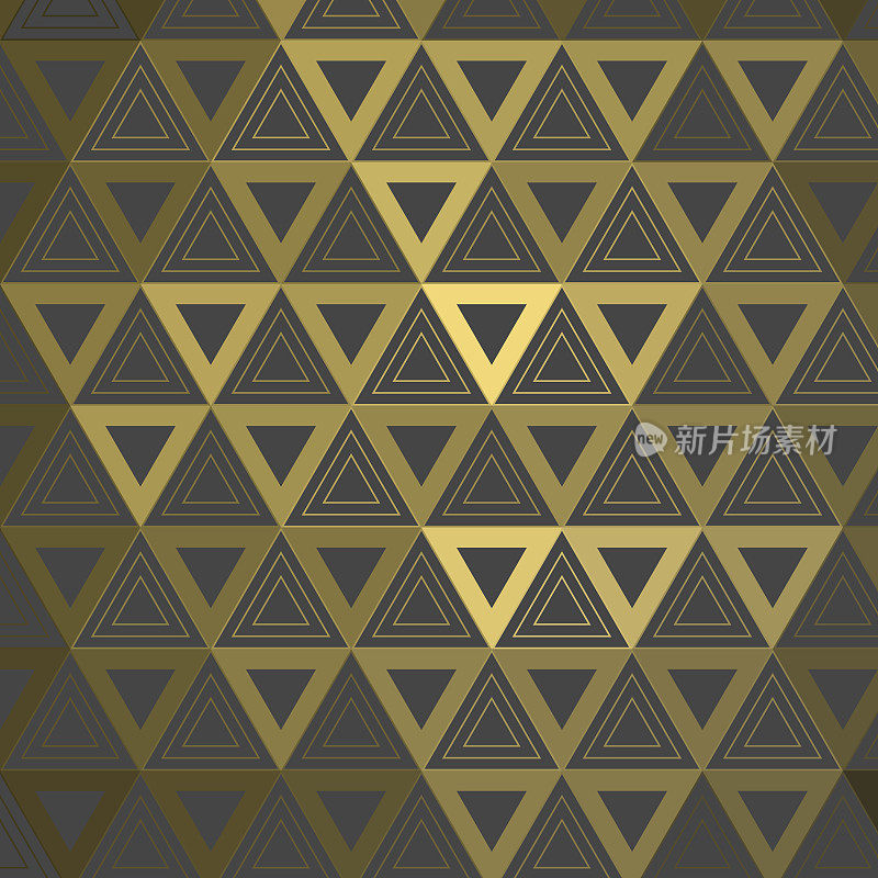 同样大小，三角形的双图案与金色的3d反射。模式背景说明。深灰色的。